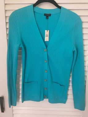 Talbots Turquoise Ribbed V-Neck Button Cardigan
